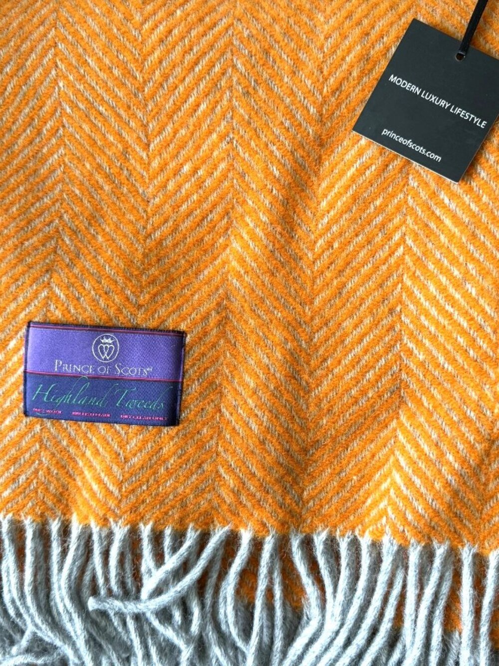 Prince of Scots Highland Tweeds Herringbone Pure New Wool Throw - Atomic Orange